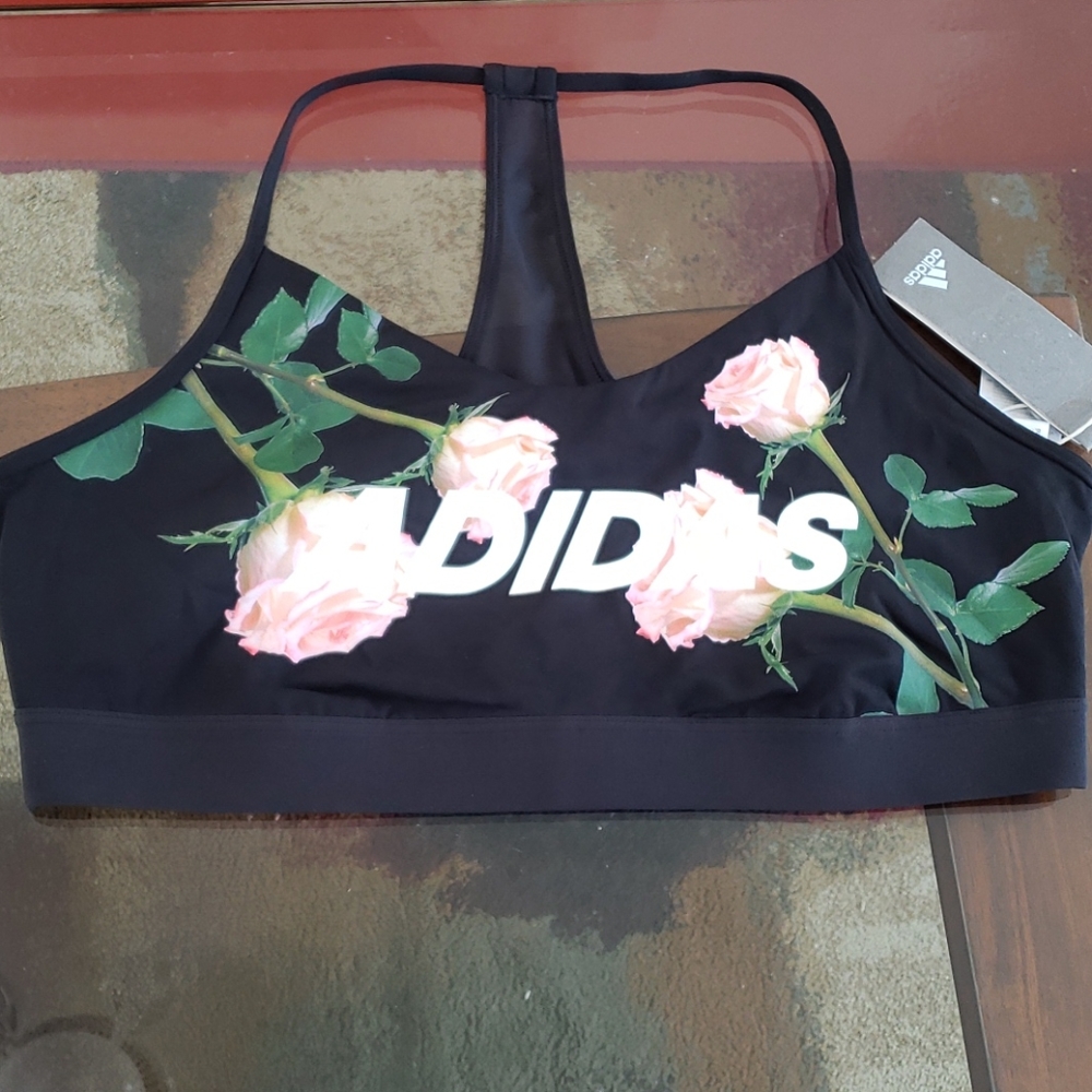 ADIDAS WOMEN'S 3 STRIPES FLORAL SPORT BRA BLACK - Picture 3 of 14